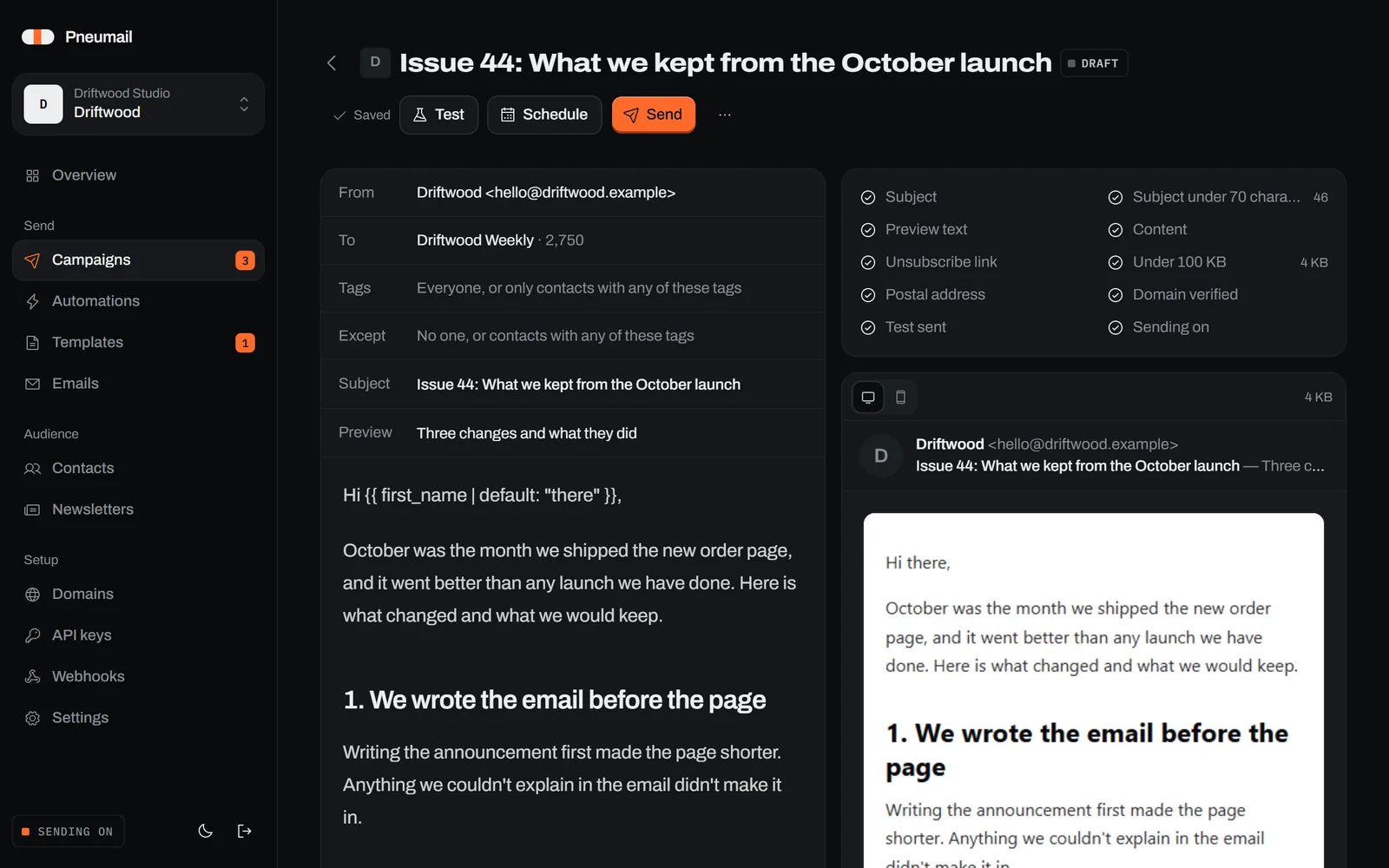 The campaign editor with its live preview