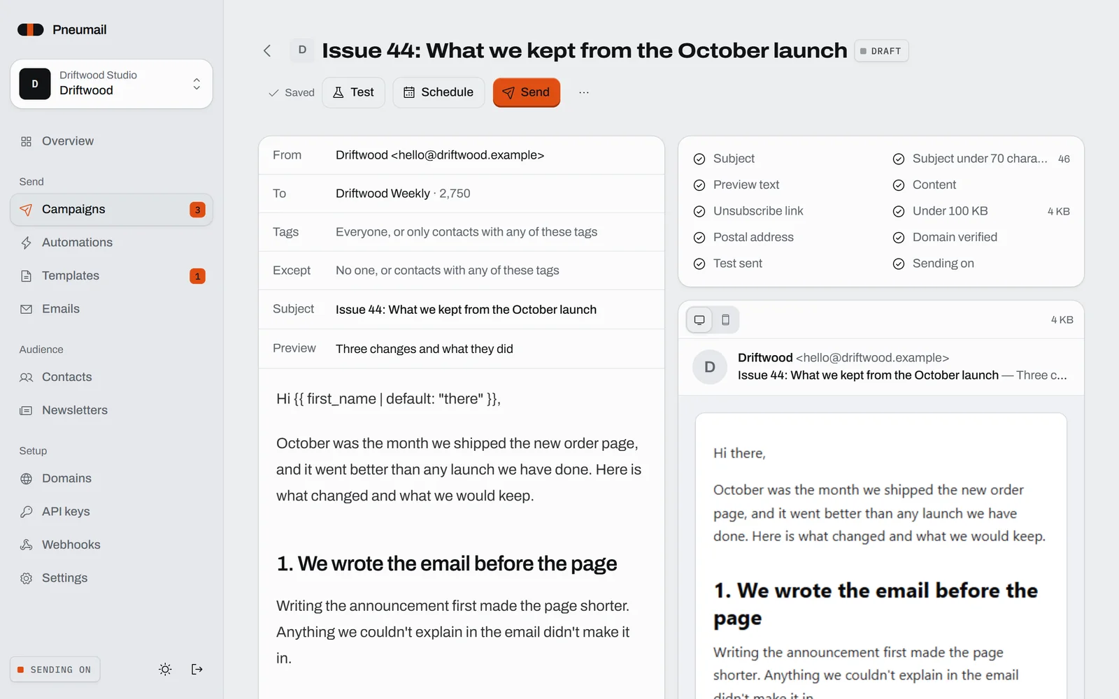 The campaign editor with its live preview